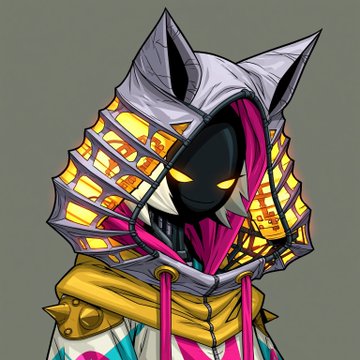 A mysterious, hooded figure with cat-like ears and glowing yellow eyes stands out against a muted background, its armor-like collar radiating vibrant pink and orange hues. The image's enigmatic, guarded aesthetic complements the post's emphasis on preparation, vigilance, and exclusivity—symbolizing the insider awareness required to catch a sudden mint launch.
