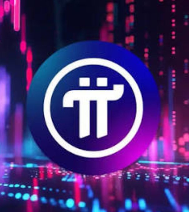 The Pi Network (Pi) cryptocurrency logo is displayed against a futuristic, neon-lit digital background with pink and purple circuit-like patterns.