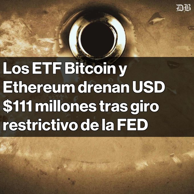 The image features an advertisement for Bitcoin and Ethereum, along with an informational text about the market. The text says that ETFs are available for both Bitcoin and Ethereum coins, and there is currently $111 million worth of these coins available for trading on exchange platforms like FED. Additionally, it mentions that certain restrictions might be placed on buying Bitcoin and Ethereum coins at some times but not others.
