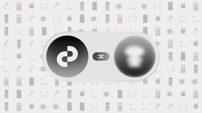 A central logo featuring a stylized 'd' symbol and a lightbulb icon set against a backdrop of small repeated icons including cameras, phones, and app interfaces.
