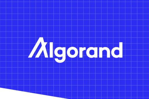 The image displays the Algorand logo in white text on a blue grid background, serving as a visual brand reference for the post announcing Algorand's initiative to build a security layer for the projected $3–5 trillion AI agent economy.
