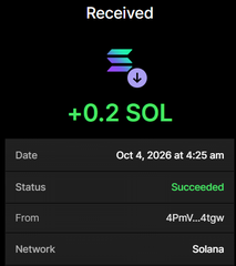 The image shows a successful Solana transaction receipt confirming the receipt of 0.2 SOL from the address "4Pnvi...4tgw" on October 4, 2026 at 4:25 am, which corresponds to the minimum buy amount advertised in the $SIGMABULL presale post for 40,000,000 tokens.