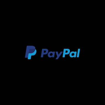 The PayPal logo is displayed in blue text with its distinctive 'P' icon on a solid black background.