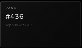 A dark dashboard shows a rank of '#436' and 'Top 500 will win GTD'.