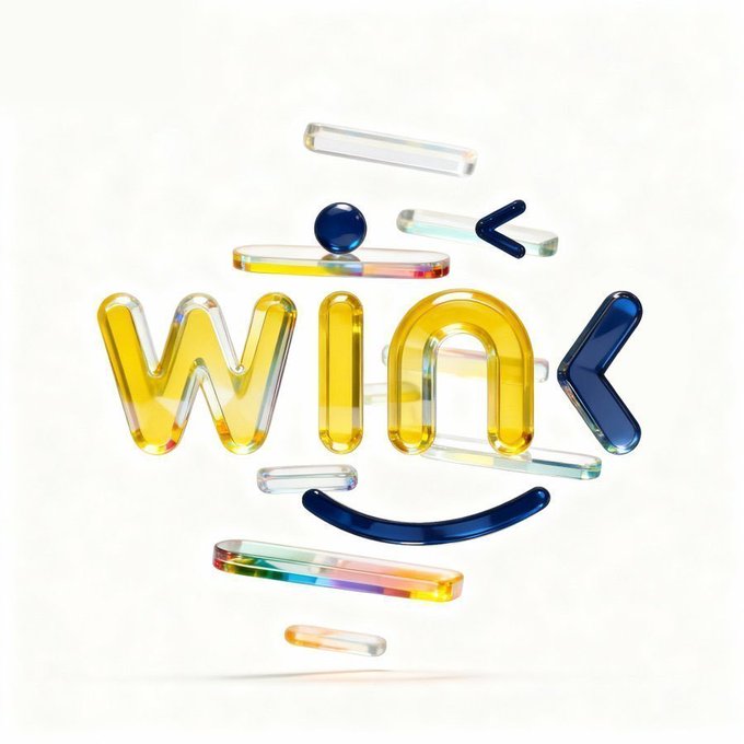 A 3D rendered image showing the word 'WIN' in yellow letters combined with blue and glass-like elements, featuring a smile and decorative floating shapes.