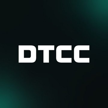 The image displays the white "DTCC" logo against a dark gradient background, visually branding the post's announcement about DTCC launching its tokenization service in October for major stocks like $NVDA, $AAPL, and $MSFT.