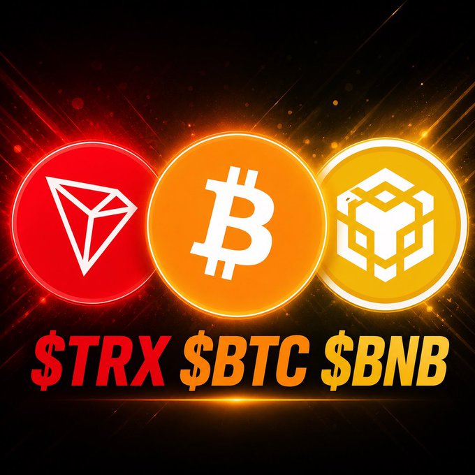 The image features a black background with three coins placed at different positions - one on the left side, another in the center, and the third on the right side of the frame. The text "TRX $BTC SBNB" is written above each coin, indicating that these are the only three coins that have never disappointed their holders over time. The image also includes a logo for Binance, which further emphasizes the connection to cryptocurrency trading platforms.