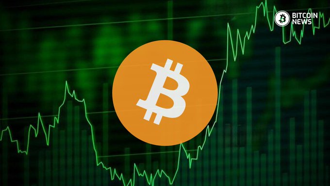 The image features the Bitcoin News logo, displaying an orange Bitcoin symbol overlaid on a green upward-trending price chart. This visual ties into the post about U.S. spot Bitcoin ETFs achieving their strongest three-week stretch of 2026, with the rising chart illustrating the record $3.8 billion in net inflows during that period.