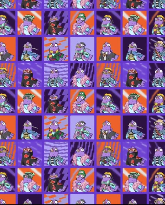 A repeating grid pattern of cartoon character illustrations in various outfits, similar to Image 2, displayed in a colorful tile arrangement.