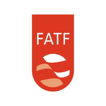 The image shows the FATF logo, featuring the organization's name in white text on a red shield-shaped emblem with stylized abstract waves. This relates directly to the post, which highlights the FATF's recommendations regarding decentralized finance (DeFi) and the potential blacklisting of non-cooperative projects.