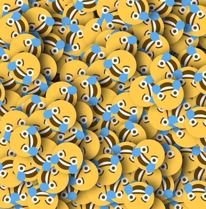 The image features a large number of yellow smiley faces scattered throughout, with some overlapping each other. These faces are arranged in various positions, creating a sense of depth and dimension. The background appears to be a solid color, which further emphasizes the vibrant yellow of the smiley faces. The text "we WILL all laugh btw" is written at the bottom right corner of the image, suggesting that this collection of smiley faces represents a shared moment or theme among the people who created it.
