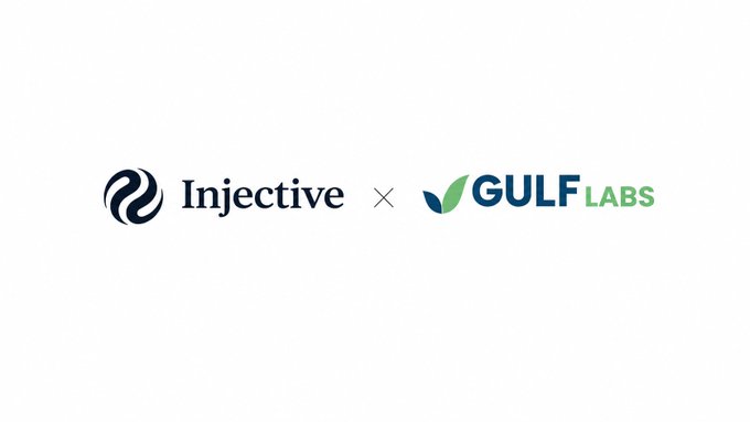 Logo collaboration graphic showing the Injective logo next to a multiplication symbol and the GULF Labs logo on a white background.