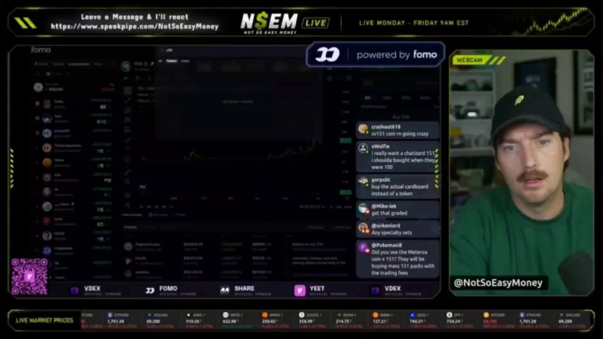 The image features a screen with multiple icons displaying information about a video chat conversation between two people in front of a computer monitor, possibly at a virtual event or gathering. The background includes a graph, giving context to the ongoing discussion. One person is wearing a green shirt and appears to be speaking confidently into a microphone, while another person can be seen wearing a hat with the text "Sv151" written on it, indicating that they may be discussing a virtual auction, trading platform, or similar topic related to gaming and video content. The image is part of an article promoting a game called "Meteora", which includes information about the presale process for buying the virtual currency SV151 and how funds raised will benefit the development and distribution of new games.