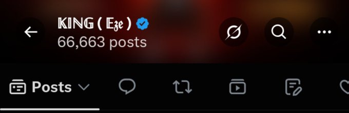 A social media profile header showing the username "KING ( Eʒe )" with a verified blue checkmark and 66,663 posts, featuring navigation icons for posts, search, and a mute icon.