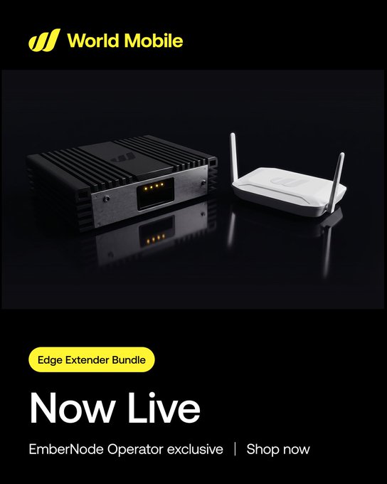 The image showcases a black background with an advertisement for Edge Extension Bundle from World Mobile. The poster highlights that Edge Extension bundles are now live, giving operators access to them immediately. Additionally, customers can purchase an Edge Operator exclusive bundle, offering quick access to Edge Extension technology. The text on the poster emphasizes the exclusivity of the Edge operator and how it is available only through this particular bundle.