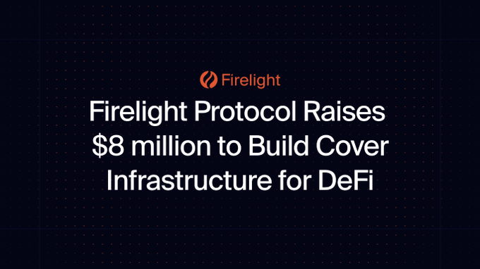 The image features the Firelight logo and headline: “Firelight Protocol Raises $8 million to Build Cover Infrastructure for DeFi.” It visually reinforces the post’s news that Firelight, with over $75.3 million in staked FXRP, secured an $8 million seed round led by gumi Cryptos.