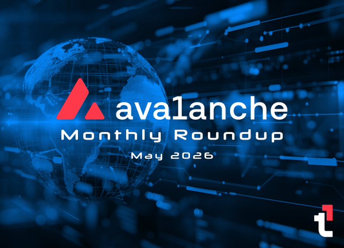 The image is a screenshot of a text-based post featuring an illustration of a world map with the word "AVALANCHE" written on it, along with red triangles surrounding the globe. Below this, the date "May 2026" is displayed, indicating when this summary was created for the month of May in the year 2022. This post appears to be related to cryptocurrency or bitcoin news and events since the company's name starts with "AVALANCHE", which stands for Avalanche Digital Ledger Architecture.