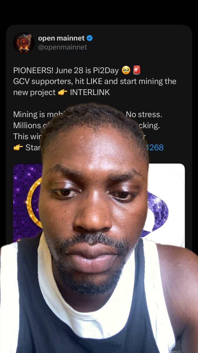The image features a man with a beard wearing a black tank top, who appears to be looking down at his phone screen. The caption of the image includes information about a social media post by @Pioneers, which seems to be related to the Pi2Day event. The post mentions that Pi2Day is almost here and starts mining on June 28th. The man's focus on his phone suggests he might be checking updates or messages from others regarding the Pi2Day event.