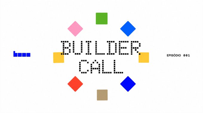 A title card with pixelated text reading 'BUILDER CALL' and 'EPISODIO 001', surrounded by colorful geometric shapes.