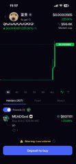 A dark-themed YouTube-style video page showing a 'MEADcoin' account with 50,000,000,000 coins balance and a 'MEADsol' entry worth $50.69, with a blue 'Support me by' button.