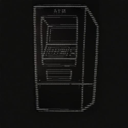 A stylized white ASCII art illustration of a computer tower or cabinet appears against a black background.