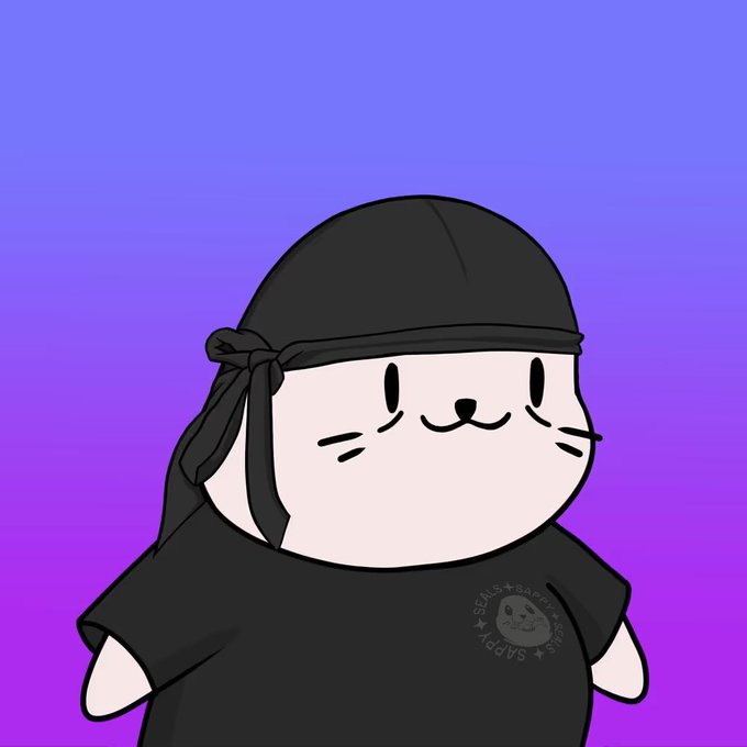 A cartoon illustration of a cat-like character wearing a black ninja headband and a black t-shirt with 'Sappy' text, set against a purple gradient background.