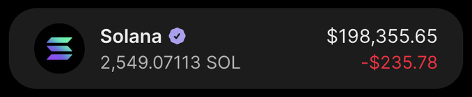 The image displays a Solana (SOL) portfolio holding showing 2,549.07113 SOL valued at $198,355.65, with a daily loss of -$235.78. It contrasts with the post's boastful claims of successful meme coin calls, highlighting the irony that despite these claimed wins, the poster is still showing a loss on their SOL holdings—or simply emphasizes the dismissive "stay poor" attitude toward those who doubt the listed tokens.