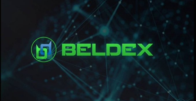 The image displays the Beldex logo and "BELDEX" text in bright green against a dark background featuring a network of glowing interconnected nodes, visually reinforcing the post's mention of Beldex's privacy-focused Layer-1 blockchain ecosystem built around the $BDX token.