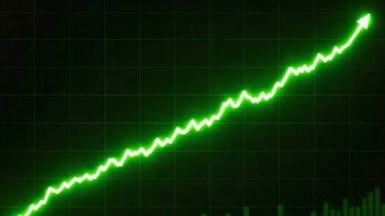 A bright green upward-trending line graph with an arrowhead on a dark background illustrates the sharp crypto market recovery, as $1.22 billion in short positions were liquidated within 60 minutes.