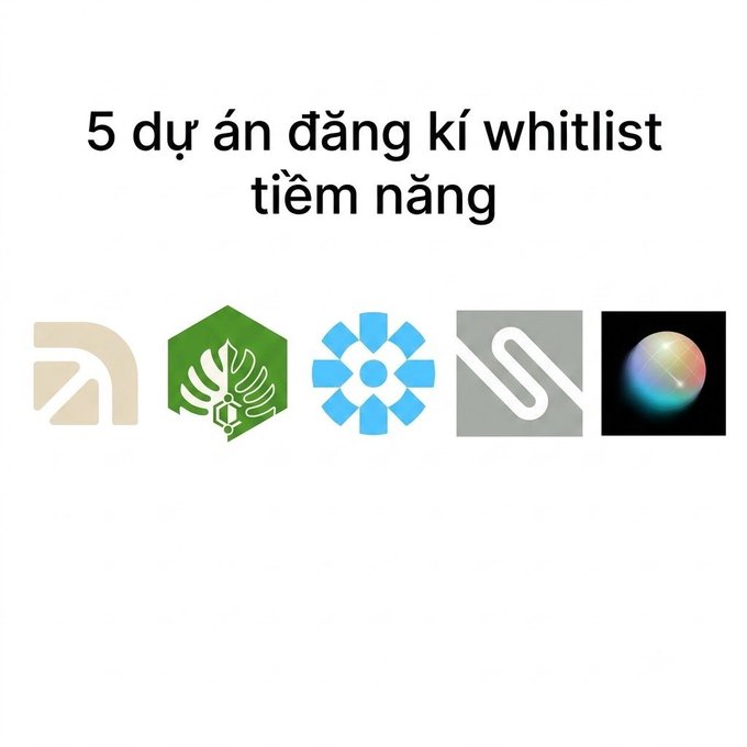 A Vietnamese-language graphic titled '5 dự án đăng kí whitelist tiềm năng' (5 promising whitelist projects), displaying five project logos.