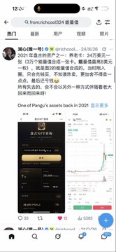 A mobile screenshot of a Chinese-language social media post from user michael about cryptocurrency, discussing assets on the chain with mentions of 'One of PangLu's assets back in 2021' and showing an NFT asset interface.