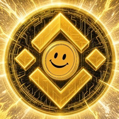 A stylized golden cryptocurrency emblem featuring a smiley face coin at its center, surrounded by geometric diamond shapes and radiant light beams, visually representing the meme coin branding associated with @BNB_Stonks on the BNB Chain.