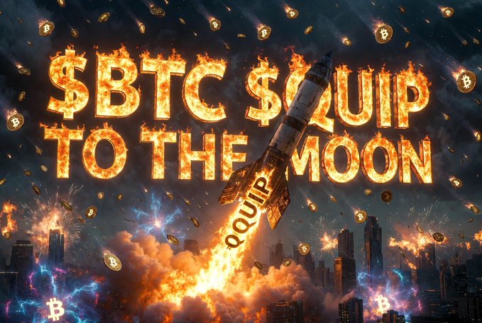 The image features a rocket launch into space with flames coming out of its nose, accompanied by a city skyline in the background. The caption reads "S Bitcoin Squip To The Moon" above the rocket, suggesting that the rocket represents Bitcoin or another cryptocurrency, while the city skyline symbolizes the financial world. The post also mentions that even with unstable cryptocurrencies like Bitcoin and Etherium, Quip Network is building a solution for Q-Day wallet freezes by creating virtual vaults to protect users' funds during such events.

The image seems to be promoting an idea or concept related to cryptocurrency and digital assets, possibly highlighting the importance of securing one's investments in the rapidly evolving financial landscape.