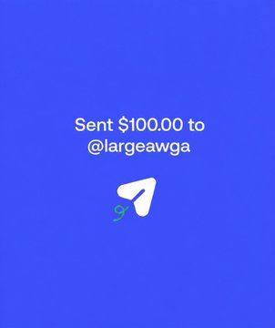 A digital transaction confirmation displaying "Sent $100.00 to @largeawga" on a blue background, which relates to the airdrop post by showing evidence of a $100 prize being sent to one of the round 3 winners of the $600 $CATE airdrop giveaway.