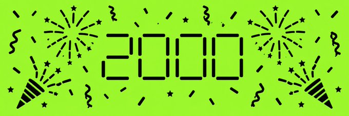 A festive graphic design on a bright green background featuring the year '2020' surrounded by fireworks, party poppers, confetti, and stars in black.