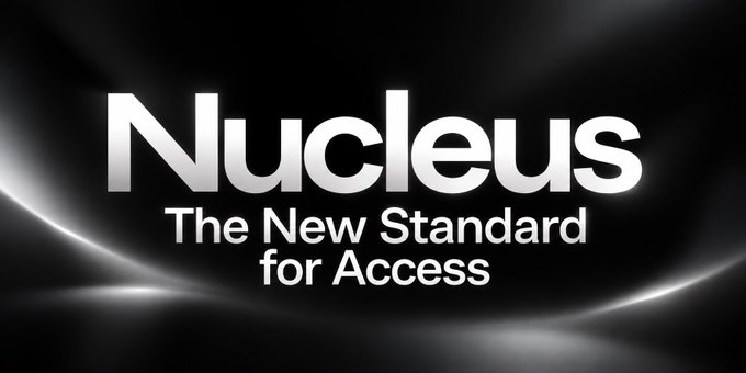 A black banner with white text reading 'Nucleus - The New Standard for Access' against a subtle glowing background.