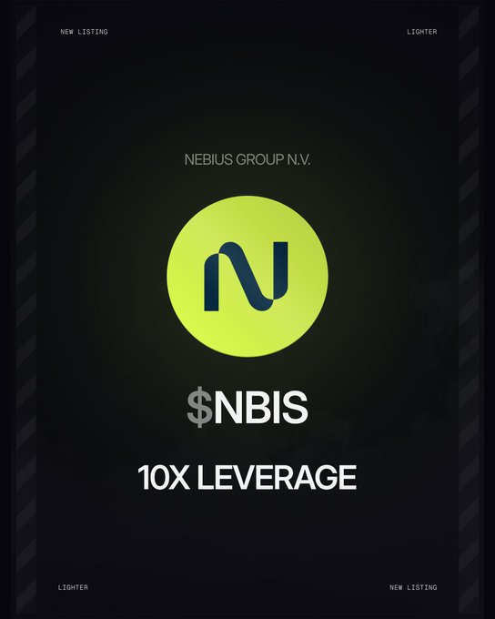 The image features a poster for a new trading platform called "New RWA Perp Listing". The poster displays a logo of a yellow circle with a blue line through it, accompanied by the text "New RWA Perp Listing" in white letters at the top and "10x Leverage" written below. The background is black, which contrasts with the yellow logo and makes it stand out.