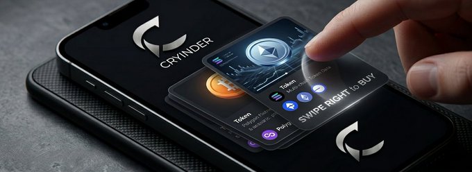 The image shows a person swiping their finger across two cell phones, one of which has an app displayed that says "Swipe right to buy." The other phone displays a chatbot interface with the words "Summer 2026" written on it. The background is black and gray, providing contrast for the devices in focus.