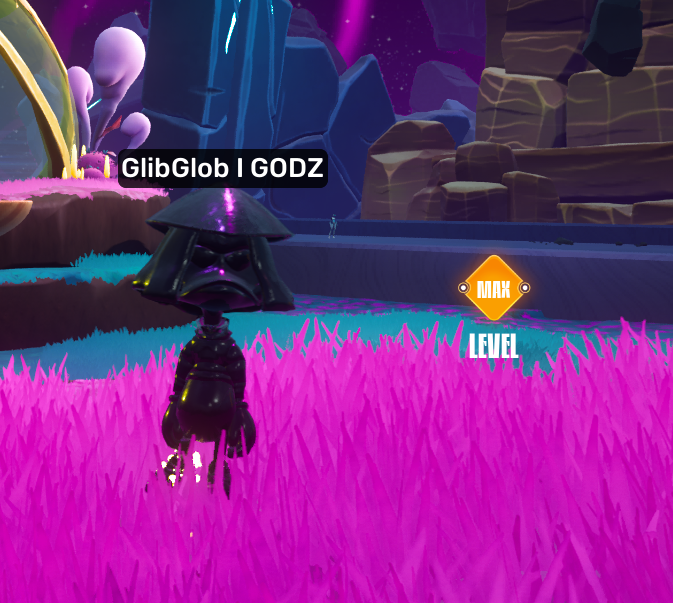 The image shows a character standing in a pink grassy area, with a sign that reads "Level 1". The character appears to be facing away from the camera, possibly observing something or someone nearby. There are also two other characters visible in the scene - one on the left side and another on the right side of the image.