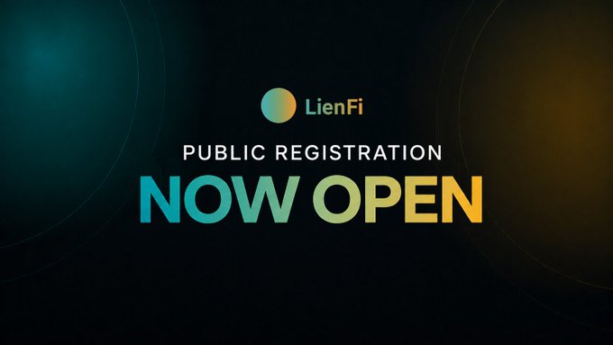 A promotional graphic with the LienFi logo and text announcing 'PUBLIC REGISTRATION NOW OPEN' against a dark gradient background.