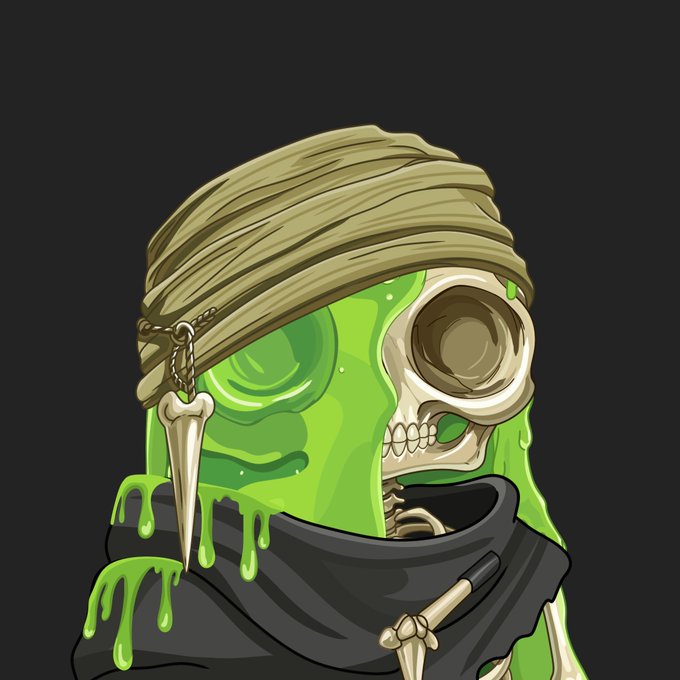 The image features a cartoon character that appears to be a skeleton wearing a bandana, scarf, and hat with green liquid dripping from them. The character has a sad expression on their face as they look down at the ground. The caption of the image reads "GPenni 2 months and 17 days past like it was yesterday This is the time when I shared that Penni is going to launch on ETH I can’t even remember all things what we did with my team and community Yes it's already community even before the mint It's a family". The character seems to be in a state of sadness, possibly due to their past experiences or circumstances.