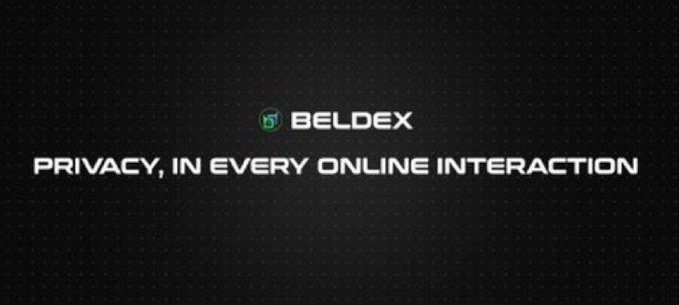 A dark promotional screen displays the 'BELDEX' logo with the tagline 'PRIVACY, IN EVERY ONLINE INTERACTION.'