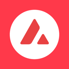 A red square icon featuring a white circle with a stylized red "A" logo inside, the logo of Avalanche (AVAX) cryptocurrency.