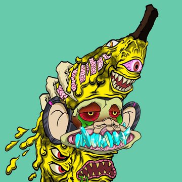 A cartoon illustration of a monstrous creature with multiple eyes, sharp teeth, and yellow-green textured skin holding a bowl with blue crystalline objects.
