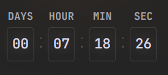 A digital countdown timer displaying '00 : 07 : 18 : 26' (Days : Hour : Min : Sec).