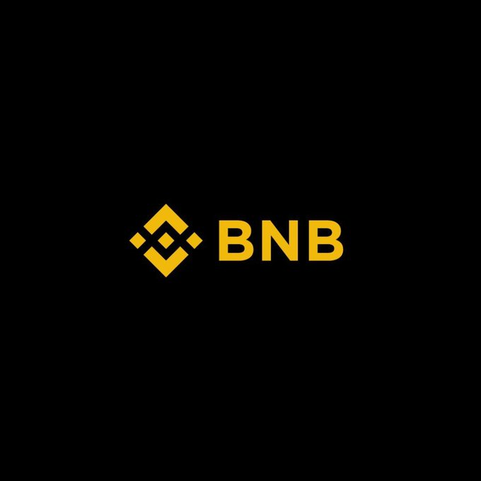 The image displays the BNB logo, featuring its distinctive yellow geometric diamond icon next to the bold "BNB" text on a black background, visually representing the cryptocurrency mentioned in the post about BNB Chain's 37th quarterly token burn, which removed 1.65M BNB (~$1.2B) from circulation.