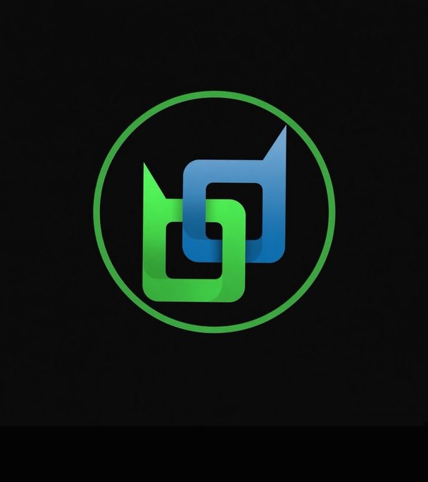 A logo featuring interlocking green and blue geometric shapes enclosed in a green circle on a black background.