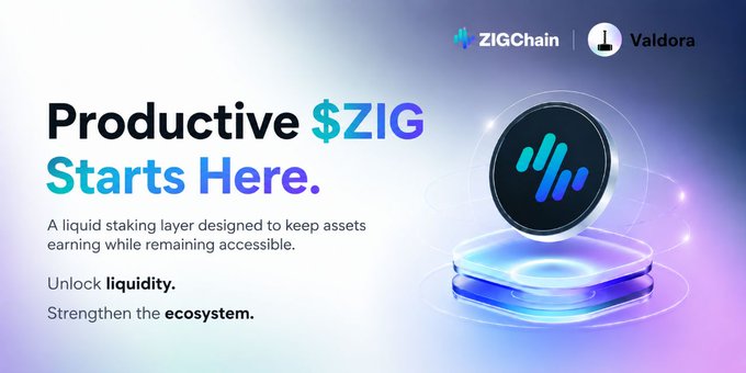 The image features a logo for a cryptocurrency called @Valdora_finance that separates ownership from inactivity. The company behind the cryptocurrency, @ZIGChain, has created a liquid staking system designed to keep assets safe while allowing holders to earn interest on their investments. This system is beneficial because it keeps the asset's value stable and accessible for investors even when they are not actively trading or mining new coins.