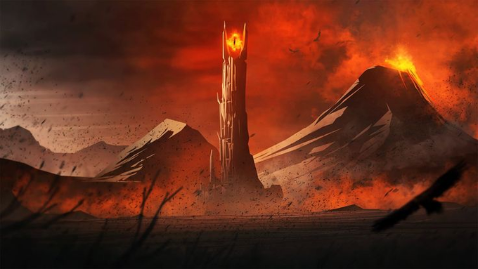 The image features a large tower with a bright orange glow at its top, surrounded by mountains and a volcano. A bird can be seen flying near the tower. The caption of the image reads "$BTC", which might indicate that this scene is part of an art project or promotional material for Bitcoin mining or cryptocurrency trading platforms.

The image showcases a visually striking scene with elements like the bright orange glow from the tower, the dark mountains in the background, and the bird flying near the tower. The combination of these elements creates a sense of depth and perspective, making it an interesting piece of art that captures attention.