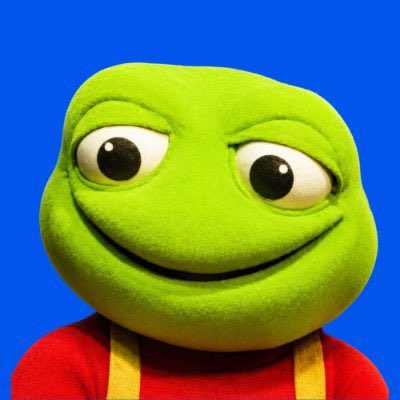 The image shows Pepe the Frog, a popular internet meme character, dressed in a red shirt with yellow straps against a blue background. The caption humorously references the meme culture phenomenon where Pepe-themed cryptocurrencies can experience dramatic price surges based purely on community hype and meme appeal rather than fundamental value.